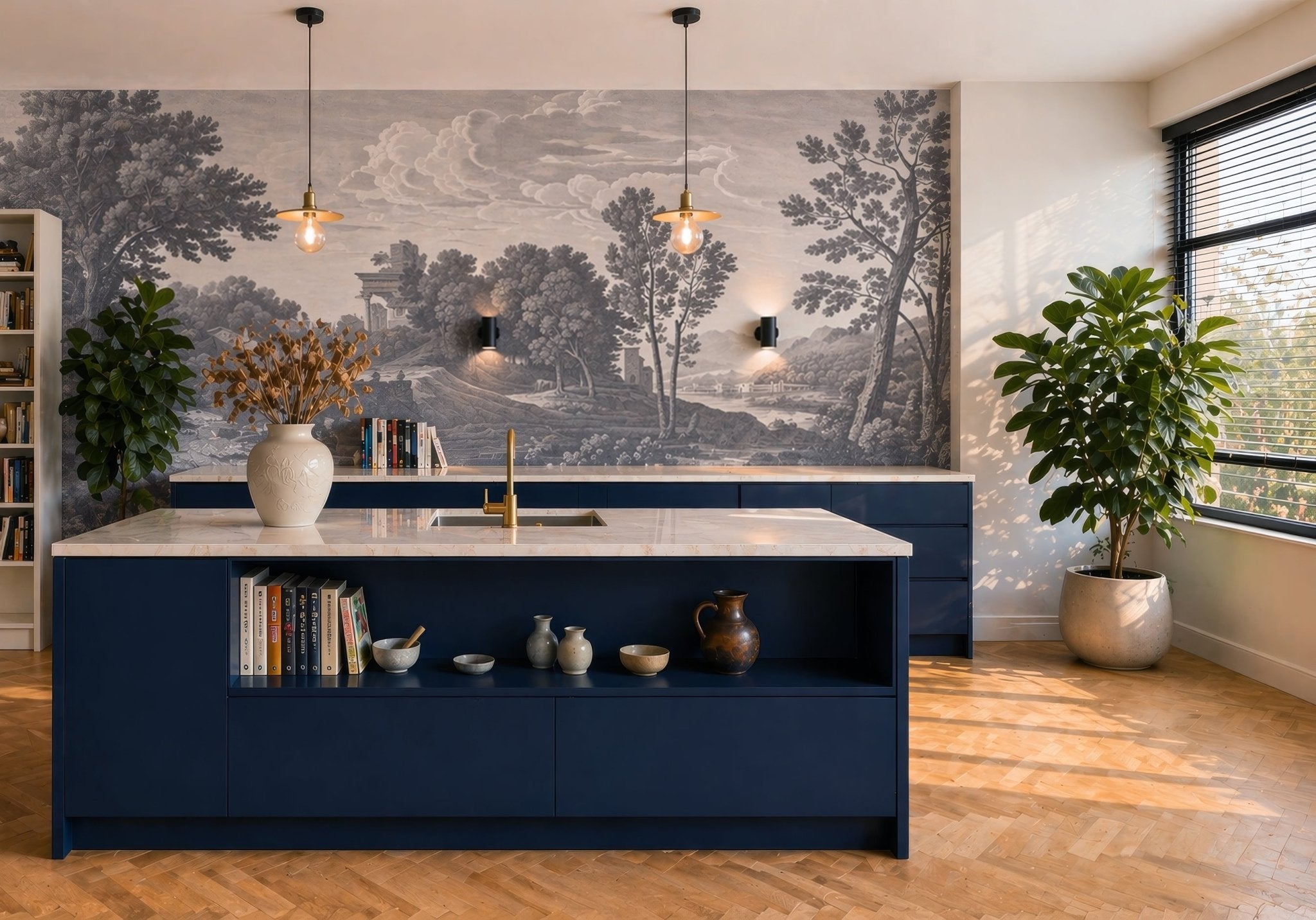 Tapeta Ancient Riverside Grove Blue - Wallcolors®