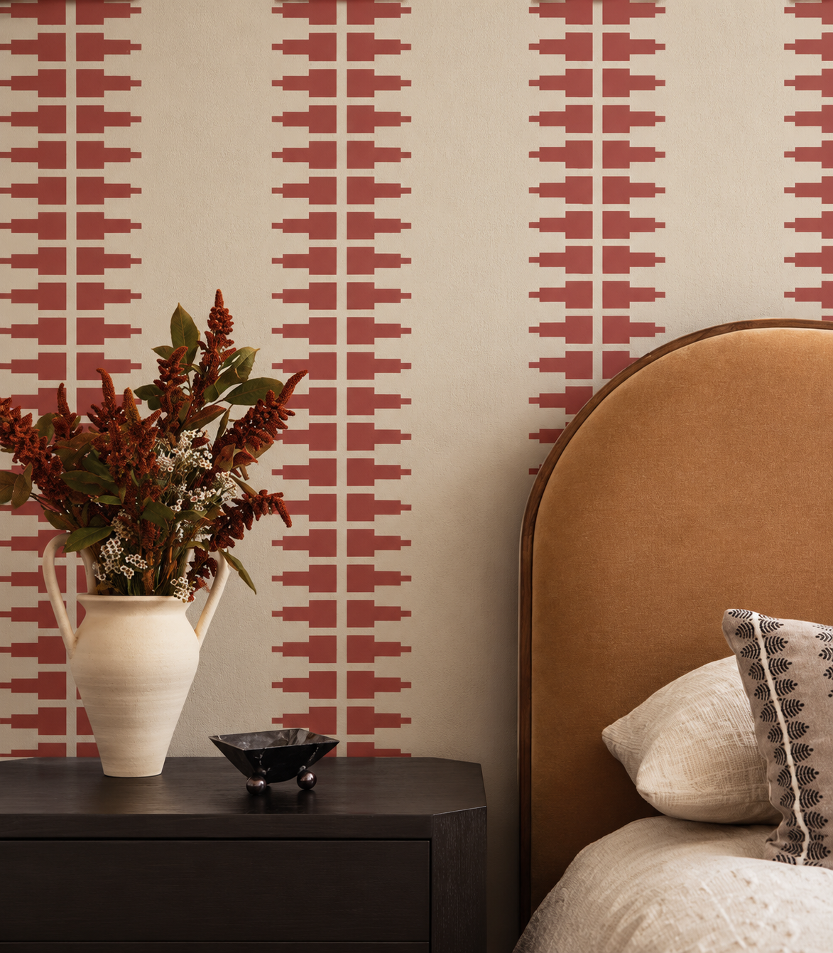 Wallpaper Ornament Line Clay Terracotta