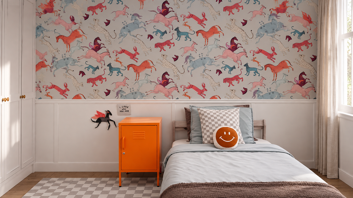 Wallpaper Oriental Animals Light Blue