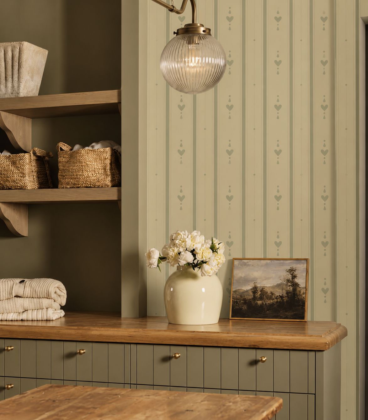 Wallpaper Cottage Stripe Sage Mist