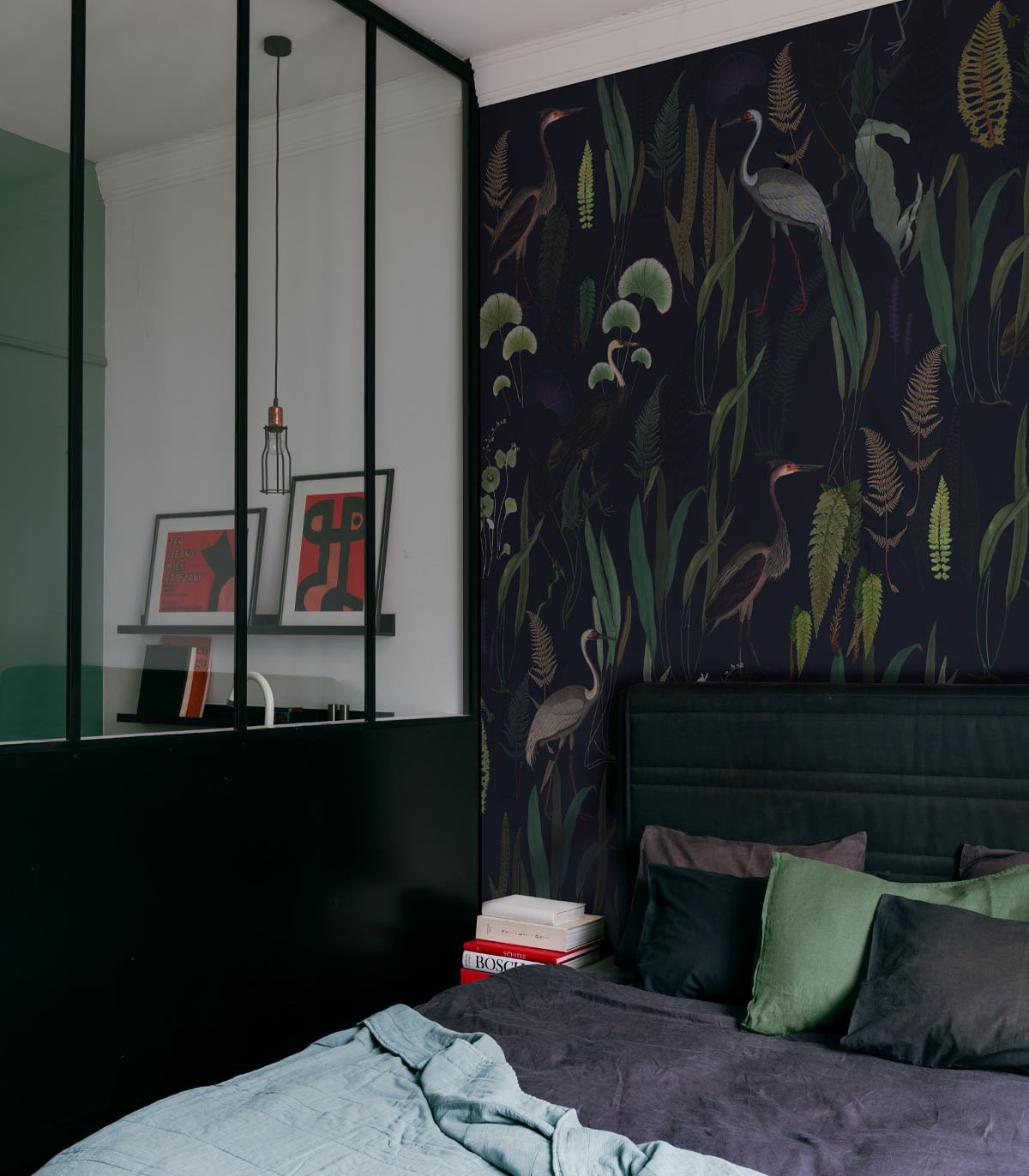 Calm Heron Navy Wallpaper